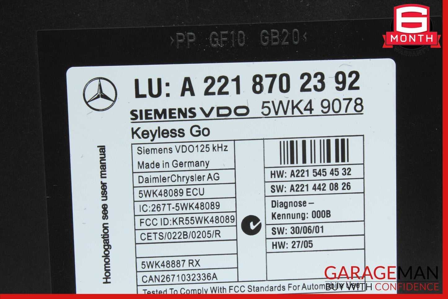 07-10 Mercedes W221 S550 CL550 CL600 S63 AMG Keyless Go Control Module Unit OEM