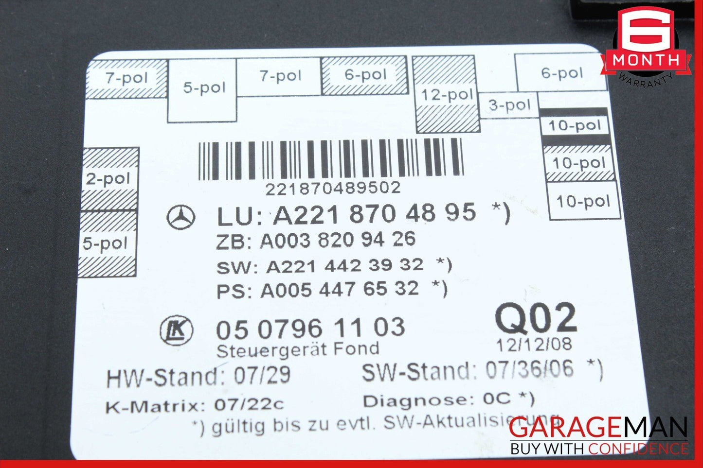 07-13 Mercedes-Benz S550 W221 Rear Right Door Control Module 2218704895