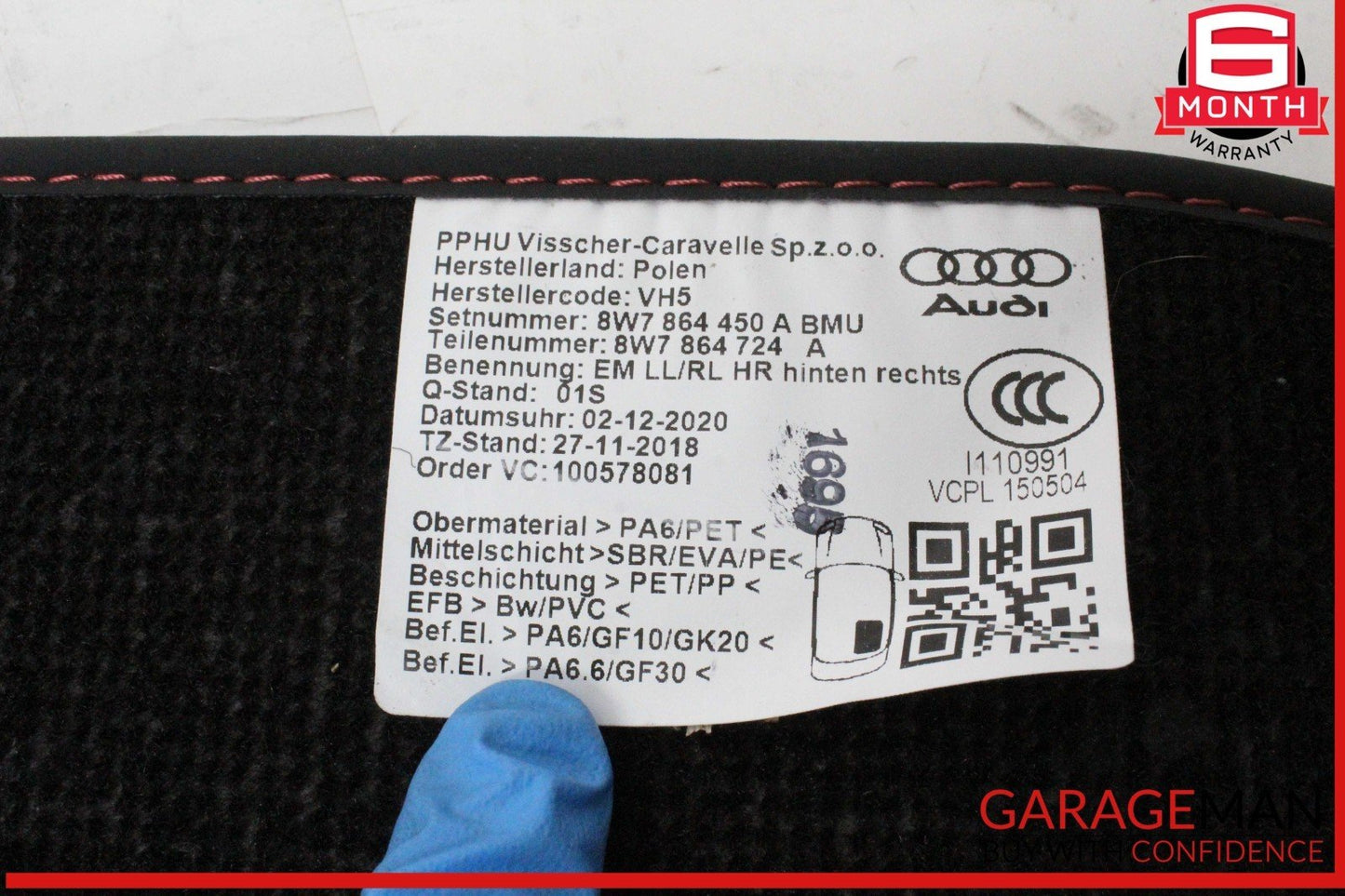 18-24 Audi S5 A5 Front and Rear Floor Carpet Mat Set 8W7864450A OEM