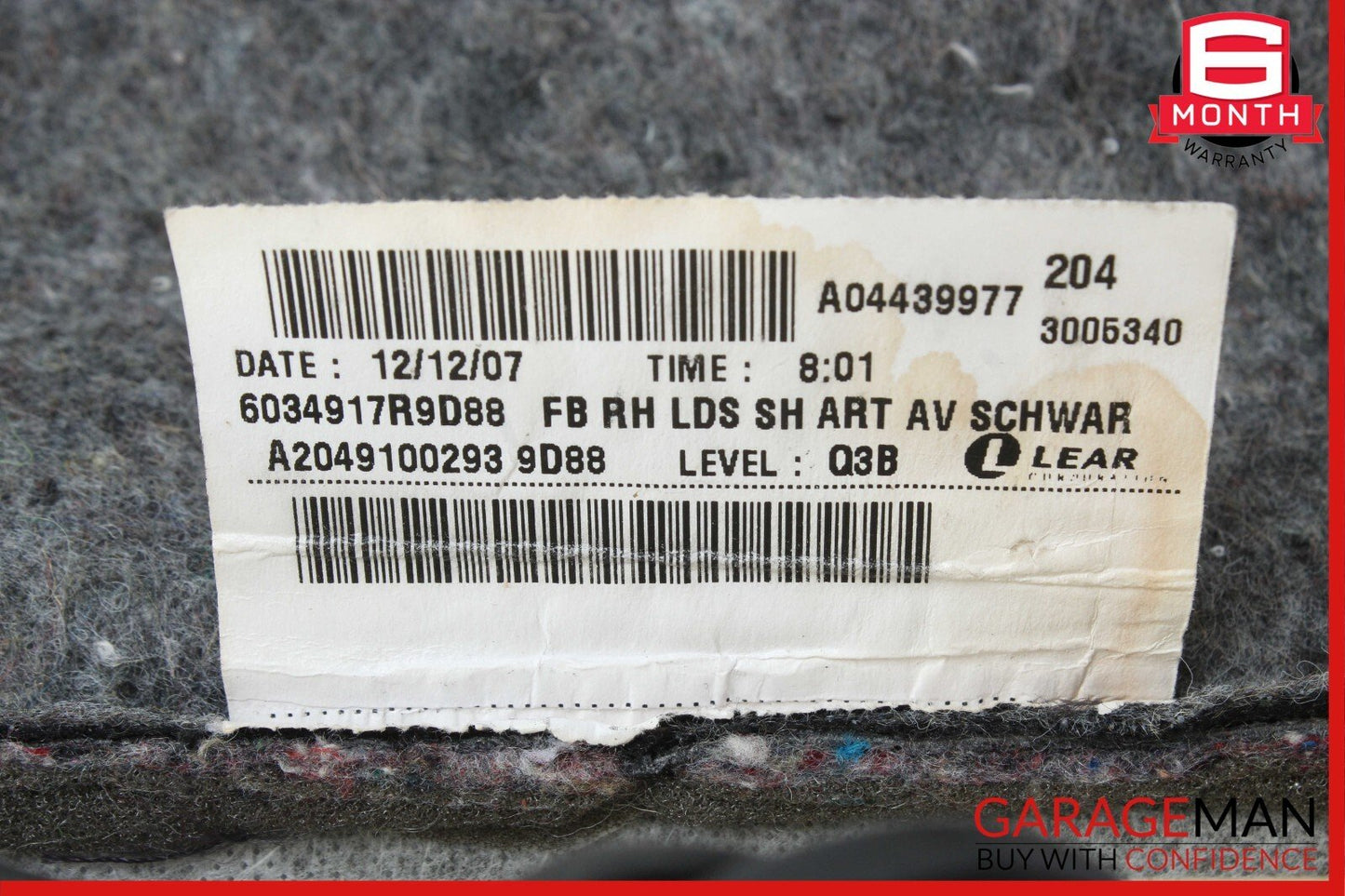 08-14 Mercedes W204 C300 Front Right Side Top Upper Seat Cushion Black OEM