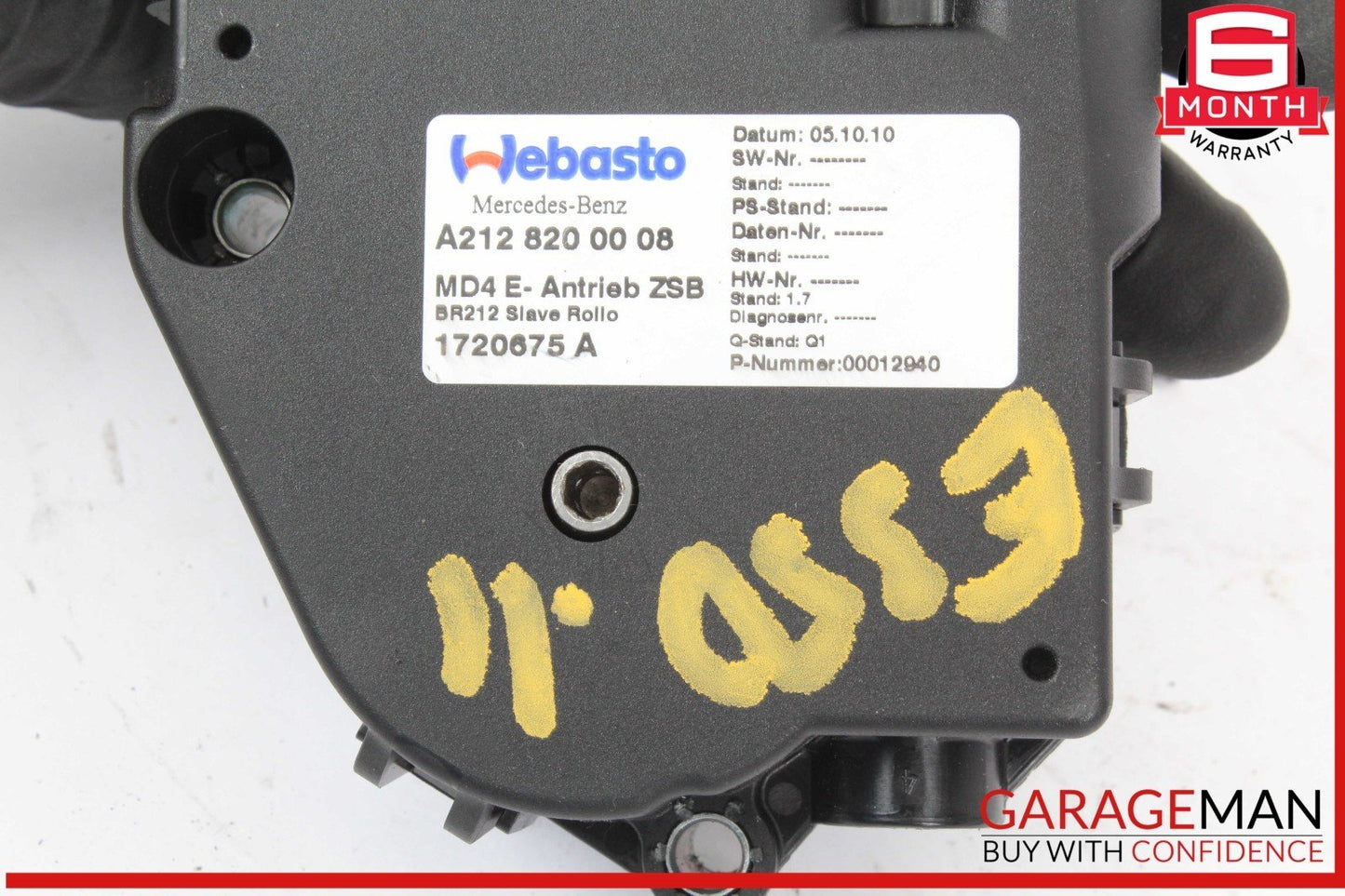 10-17 Mercedes W212 E350 Panoramic Sunroof Sun Roof Motor 2128200008 OEM