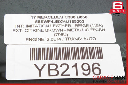 15-20 Mercedes W205 C300 C350e C400 Rear Left Side Door Window Quarter Glass OEM