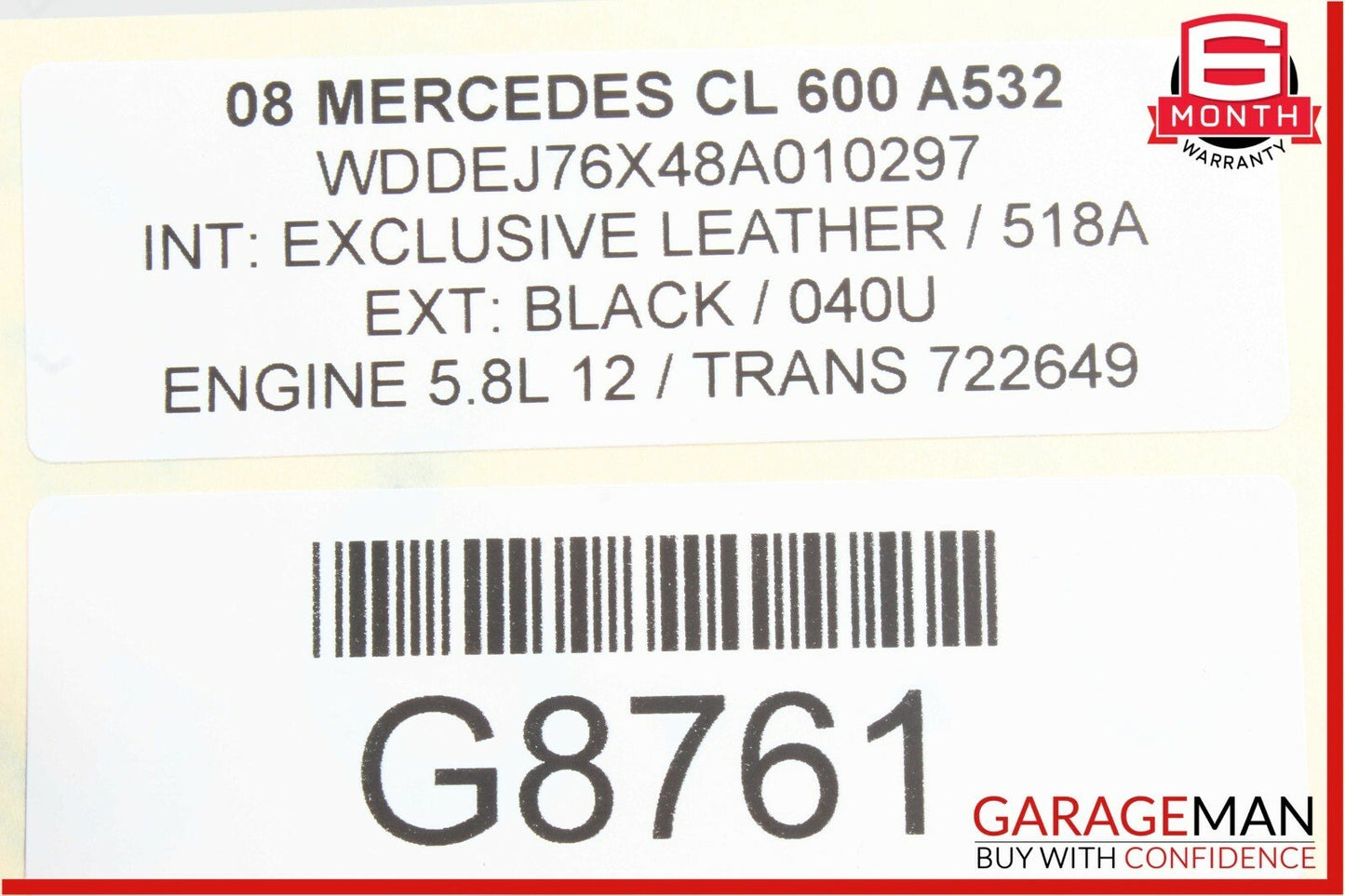 03-12 Mercedes W221 S600 SL600 CL600 Right Engine Cylinder Head Assembly OEM