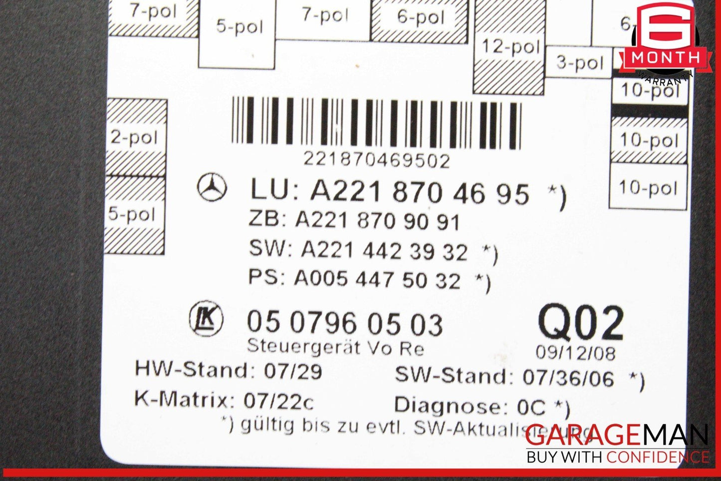 07-13 Mercedes W221 S550 S600 S63 AMG Front Right Side Door Control Module Unit