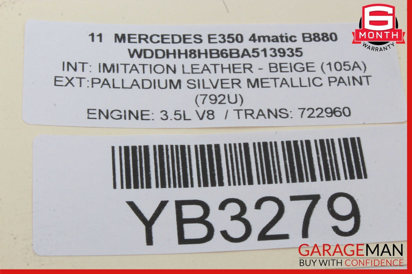 09-12 MERCEDES W212 E350 RIGHT SRS ROOF SAFETY MODULE 2128601902