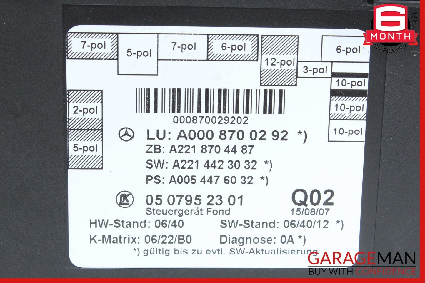 07-13 Mercedes W221 S600 S63 AMG Rear Right / Left Side Door Control Module Unit