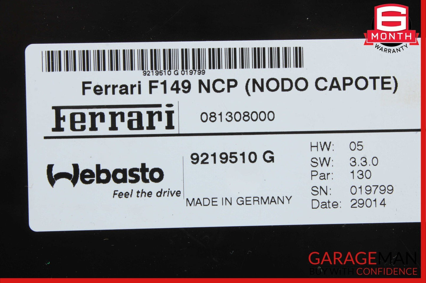 12-18 Ferrari California T Convertible Top Control Module 081308000 OEM