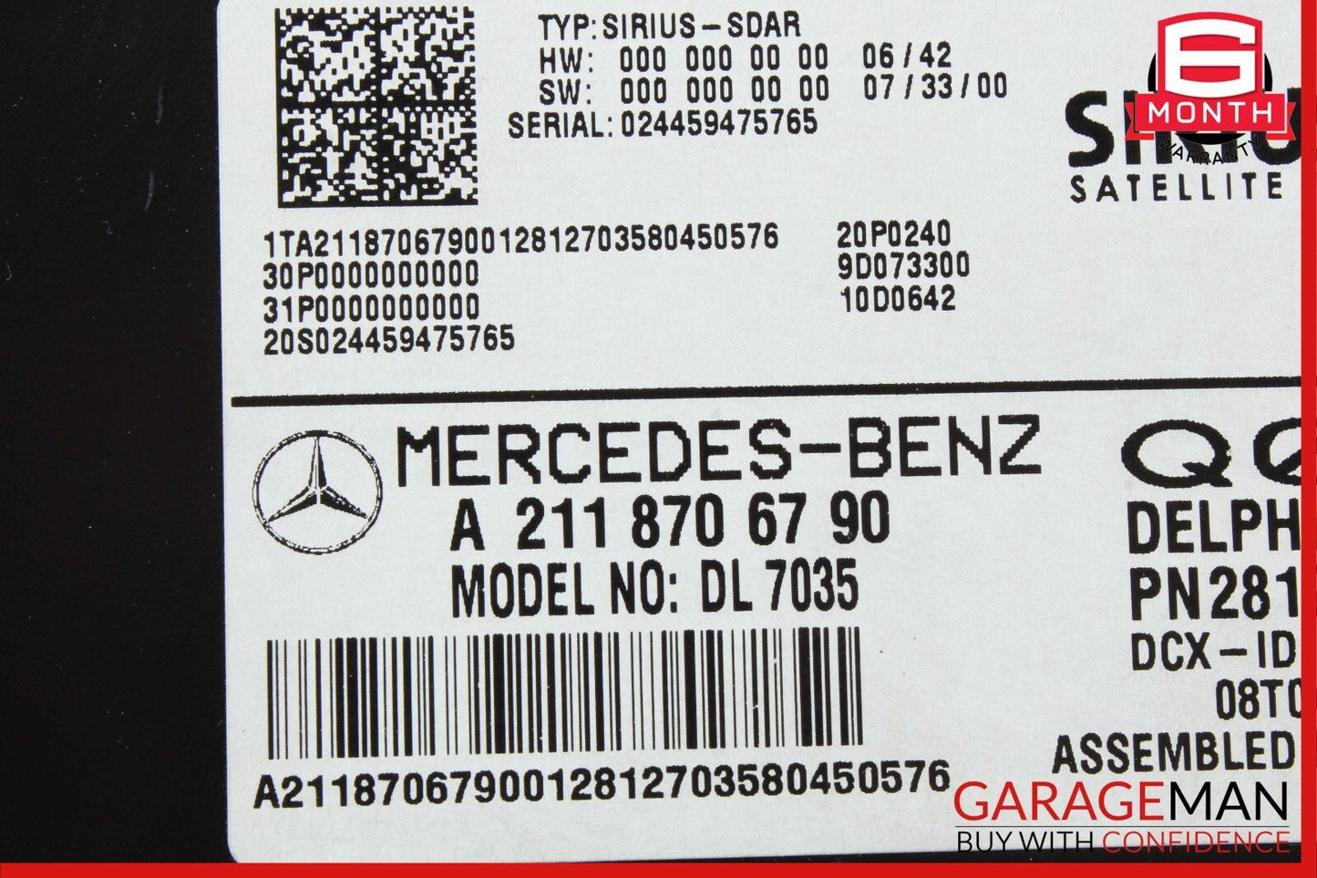 03-11 Mercedes CLS550 SLK280 E350 Sirius Satellite Radio Receiver Module Unit OE