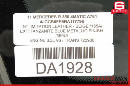 06-13 Mercedes W251 R350 Rear Left Driver Side Door Quarter Window Auto Glass