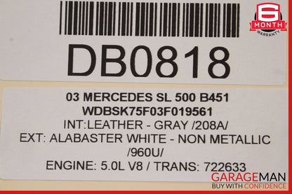 03-08 Mercedes R230 SL500 SL600 Left Convertible Hard Roof Top Hinge Assembly