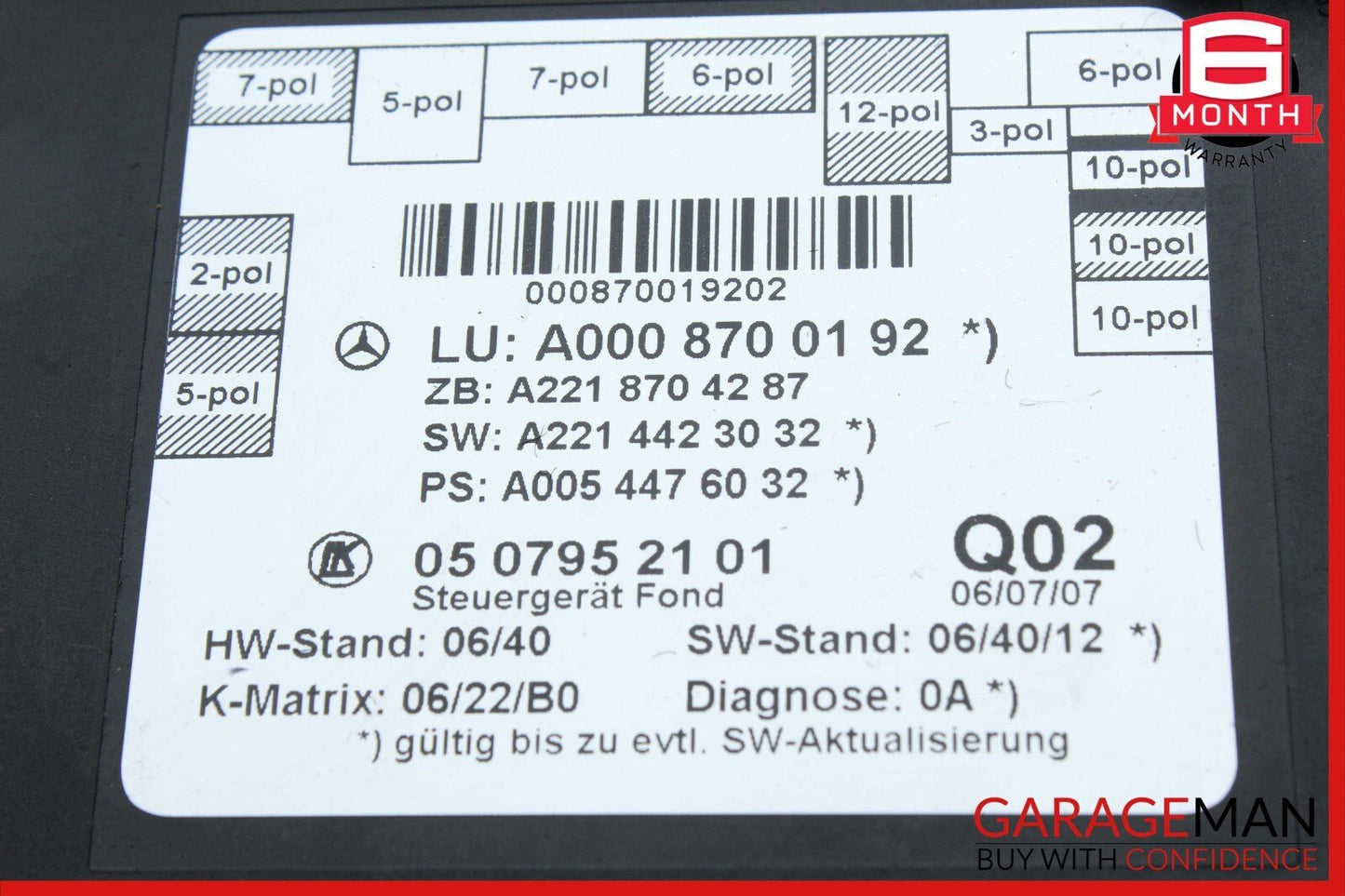 07-13 Mercedes W221 S450 S550 Rear Right or Left Side Door Control Module Unit