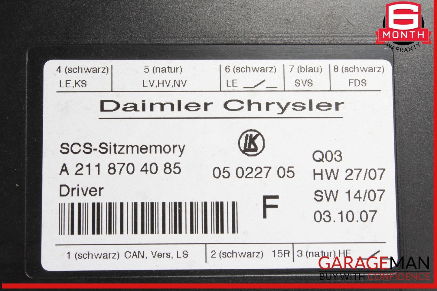 03-11 Mercedes W211 E350 Front Left Side Seat Control Module 2118704085 OEM