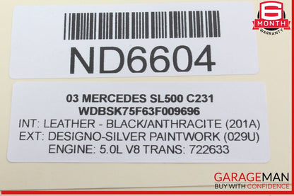 03-12 Mercedes R230 SL500 Convertible Right Roof Main Top Drive Lift Cylinder