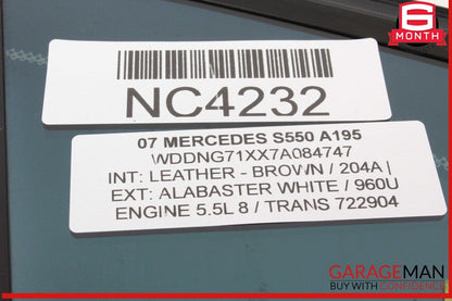 07-13 Mercedes W221 S550 S63 AMG Rear Left Driver Side Quarter Window Glass OEM