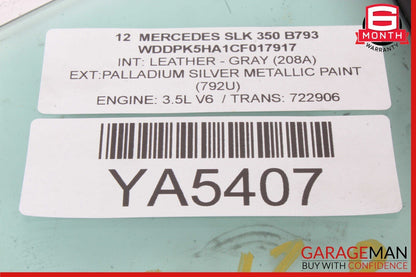 12-20 Mercedes R172 SLK350 Rear Right Side Door Quarter Window Glass OEM