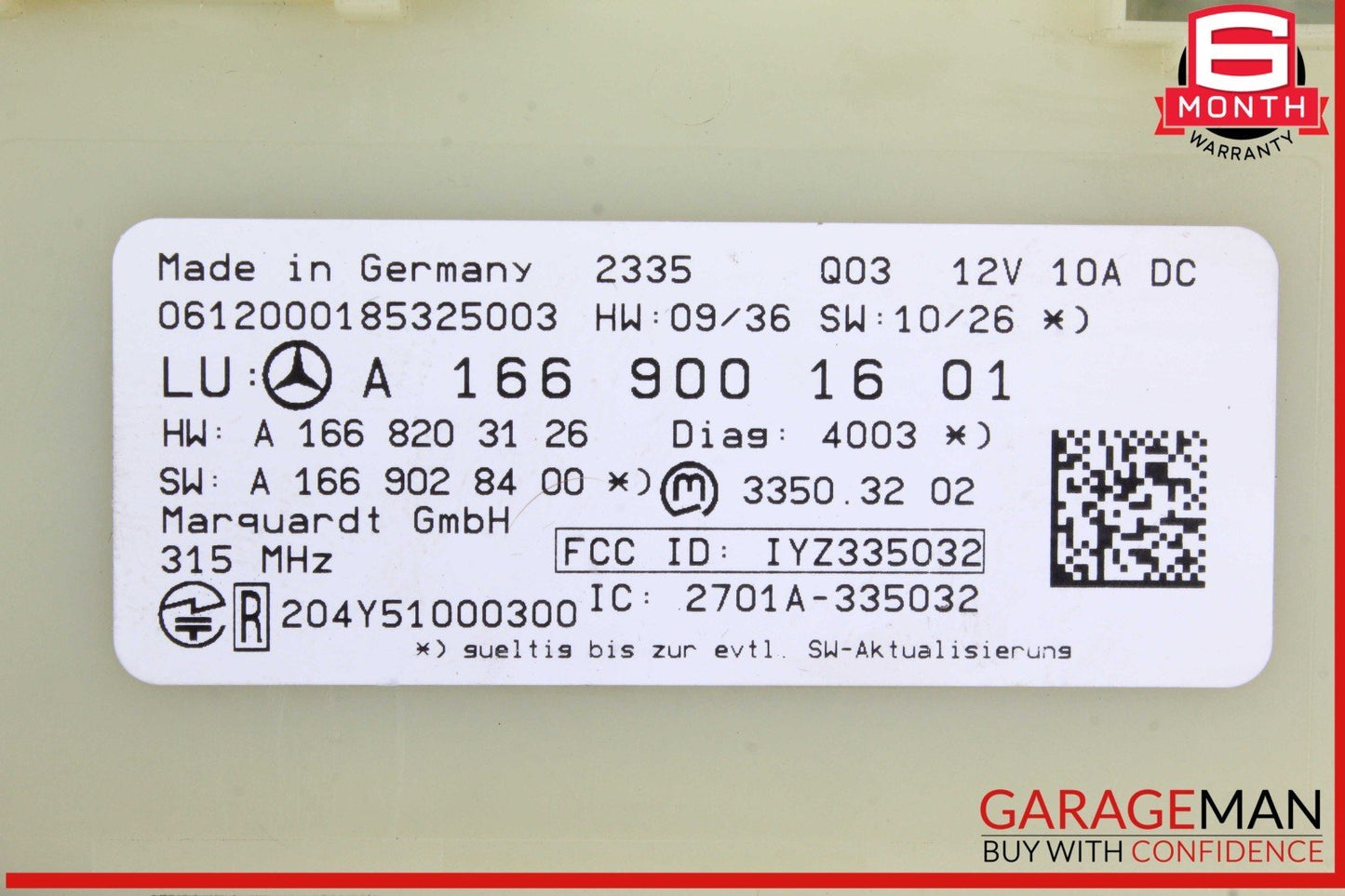 12-16 Mercedes X166 GL450 Keyless Go Entry Control Module 1669001601 OEM