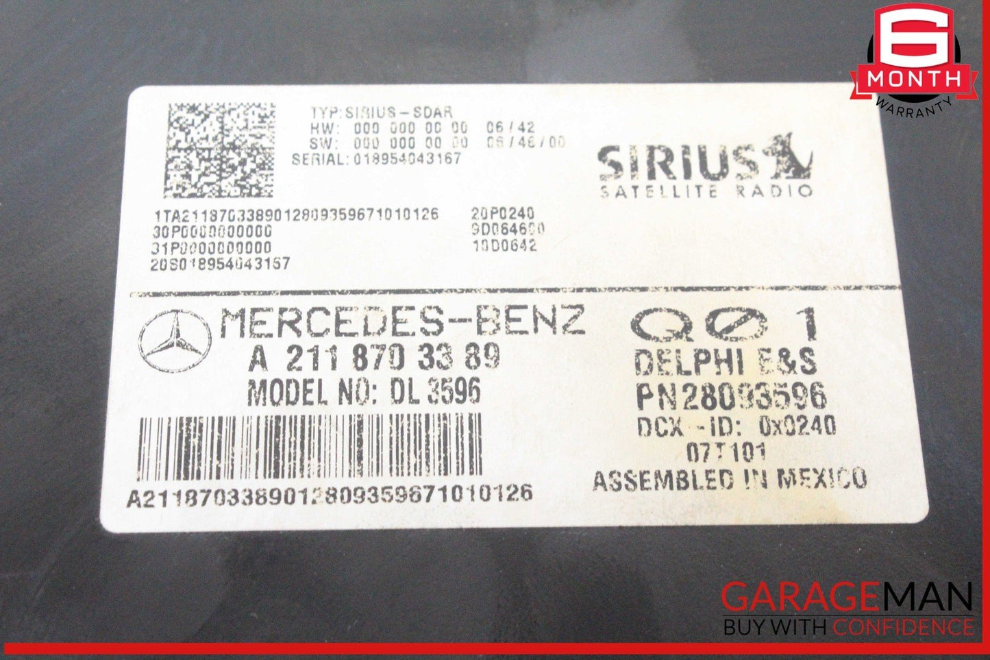 03-09 Mercedes W211 E350 ML350 Sirius Satellite Radio Receiver 2118703389 OEM