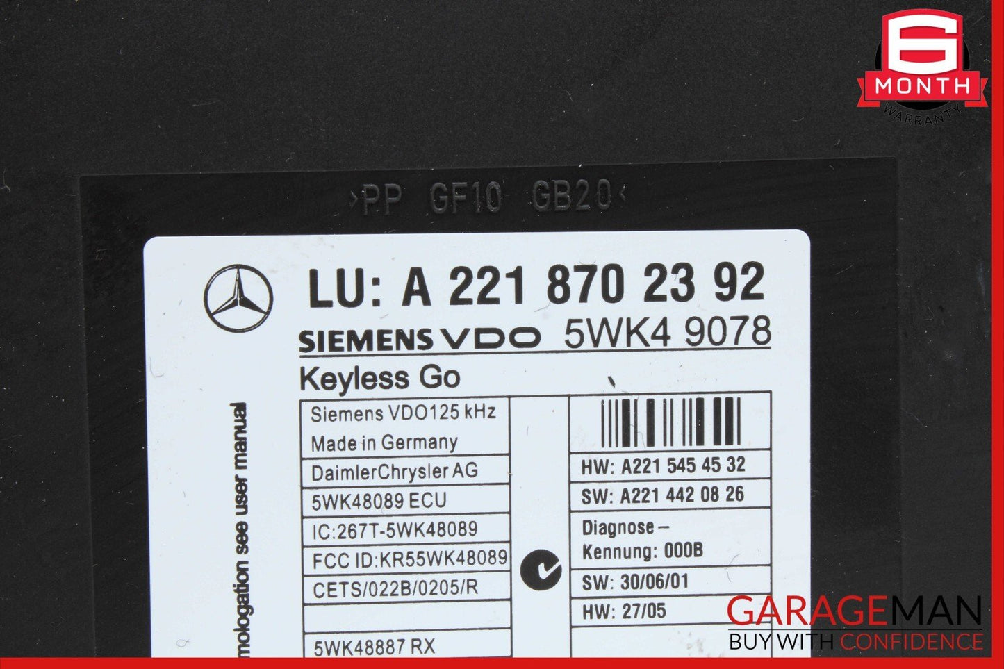 07-10 Mercedes W221 S550 CL600 Keyless Go Control Module Unit 2218702392 OEM
