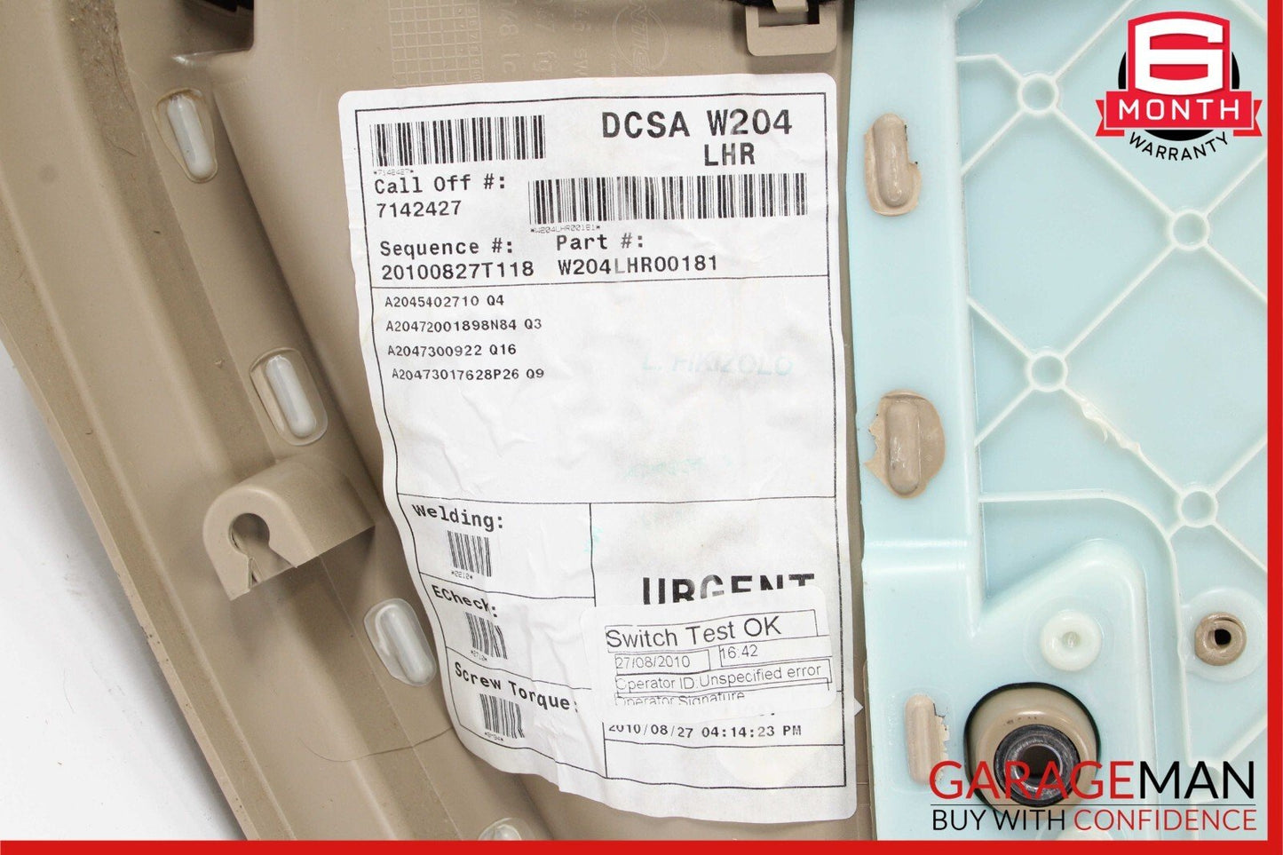 08-14 Mercedes W204 C300 C350 Rear Left Side Interior Door Panel Assembly Beige