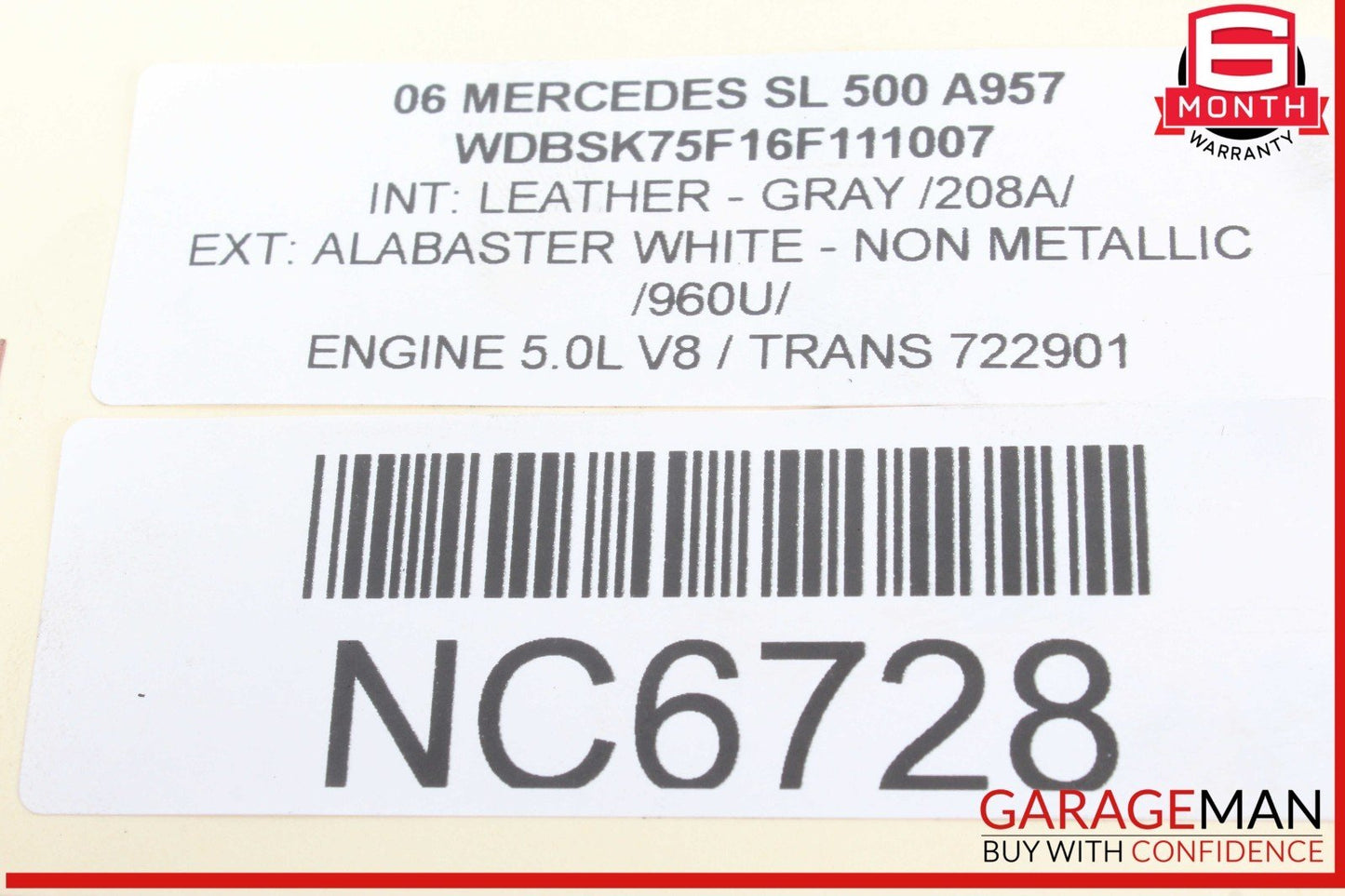 03-12 Mercedes R230 SL500 SL55 SL63 AMG Rear Left Trunk Lock Frame Cylinder OEM
