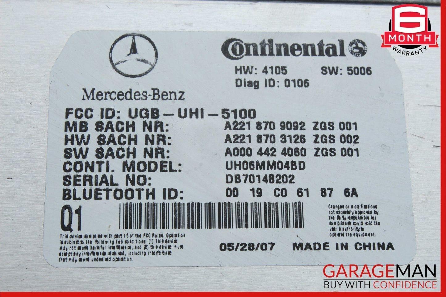 07-10 Mercedes W221 S550 CL550 Bluetooth Communication Module 2218709092 OEM