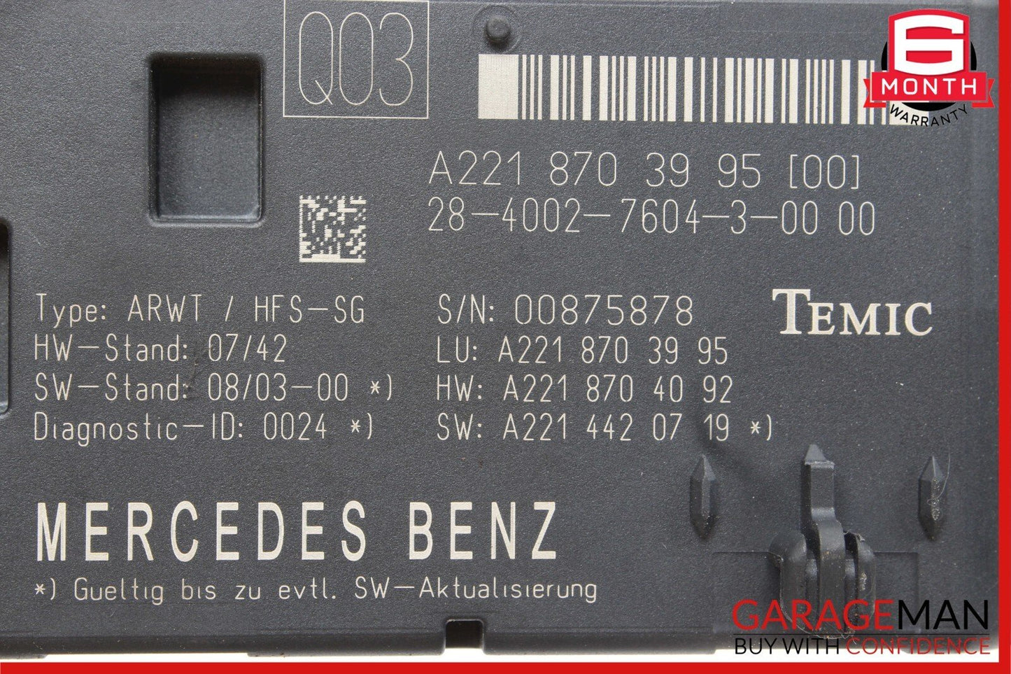07-14 Mercedes W221 S500 S550 CL63 Trunk Release Remote Open Close Module Unit