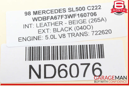 95-02 Mercedes R129 SL500 SL600 SL320 Front Right Dash Dashboard Airbag Air Bag