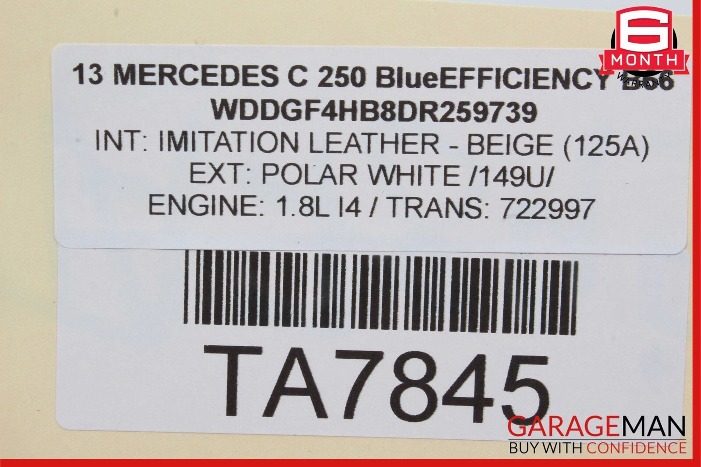 10-16 Mercedes W204 C250 E350 Top Upper Interior Rear View Mirror Beige OEM