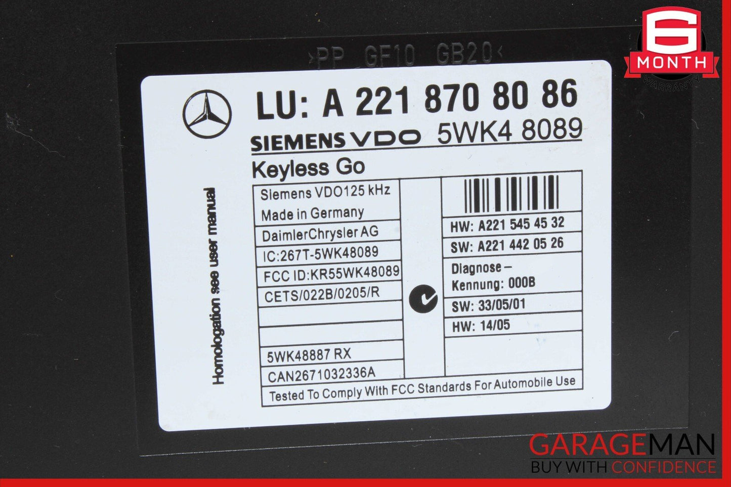 07-10 Mercedes W221 S550 CL550  Keyless Go Control Module 2218708086 OEM