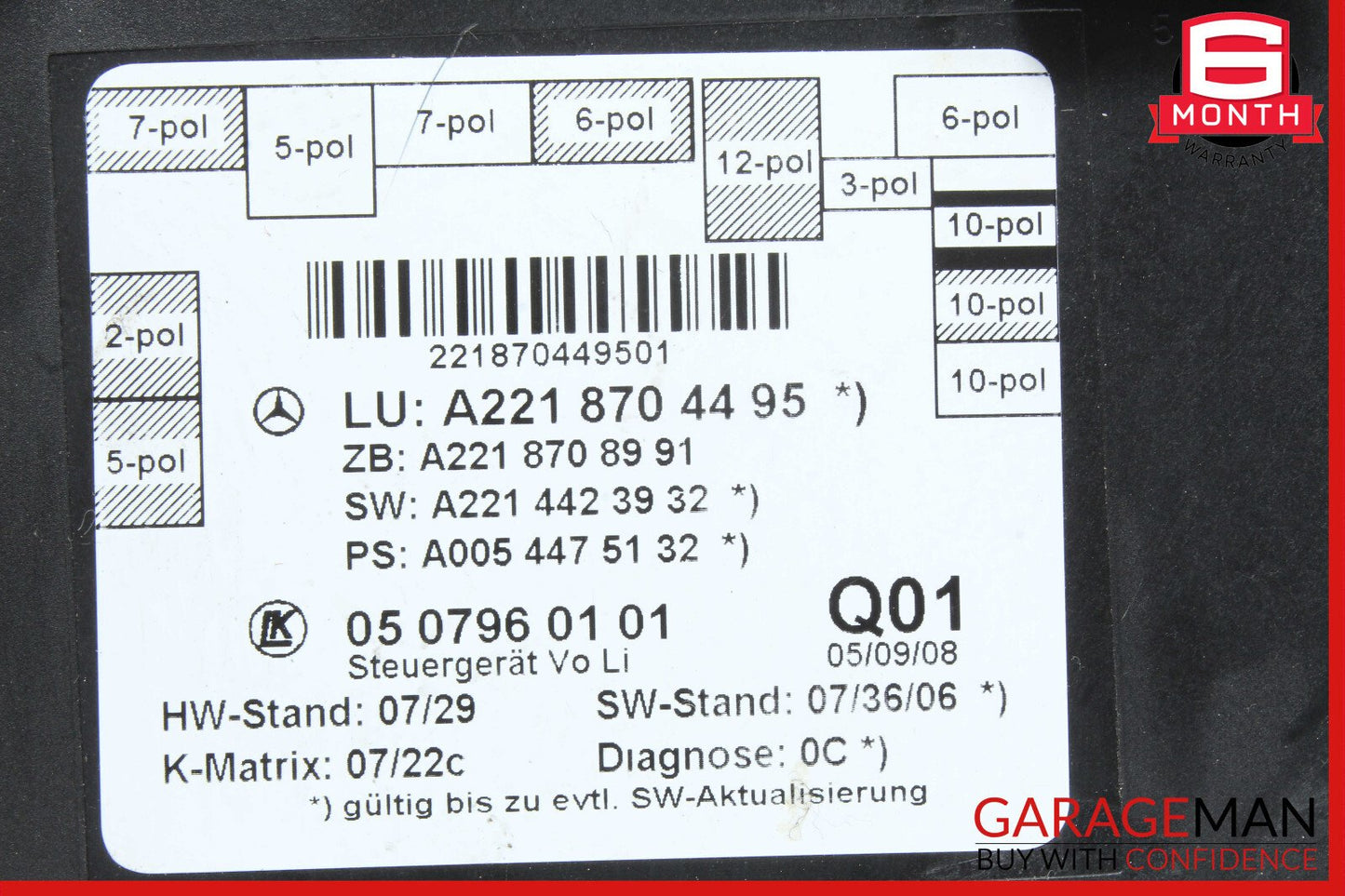 07-13 Mercedes W221 S550 S350 Front Left Door Control Module 2218704495 OEM