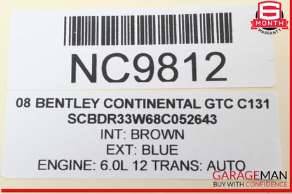 03-18 Bentley Continental GTC Front Left Side Sun Visor Shade Sunvisor OEM