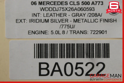 06-11 Mercedes W219 CLS500 Front Right or Left Seat Headrest Head Rest Gray