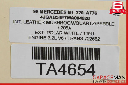 98-05 Mercedes W163 ML320 ML350 ML55 Front Upper Radiator Support White OEM