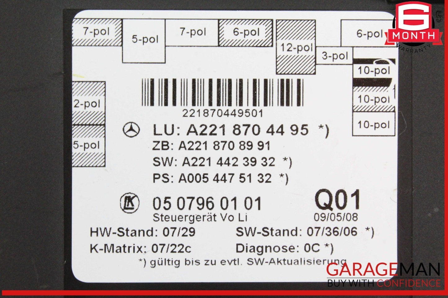 07-13 Mercedes W221 S550 Front Left Driver Side Door Control Module Unit OEM