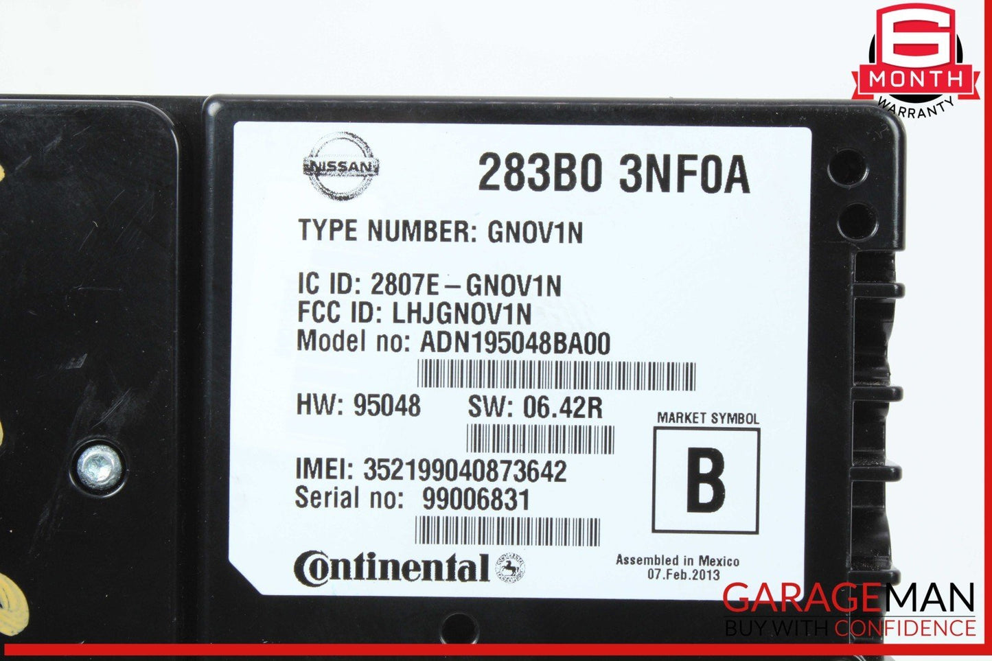 13-17 Nissan Leaf Telematics Communication Control Module 283B03NF0A OEM