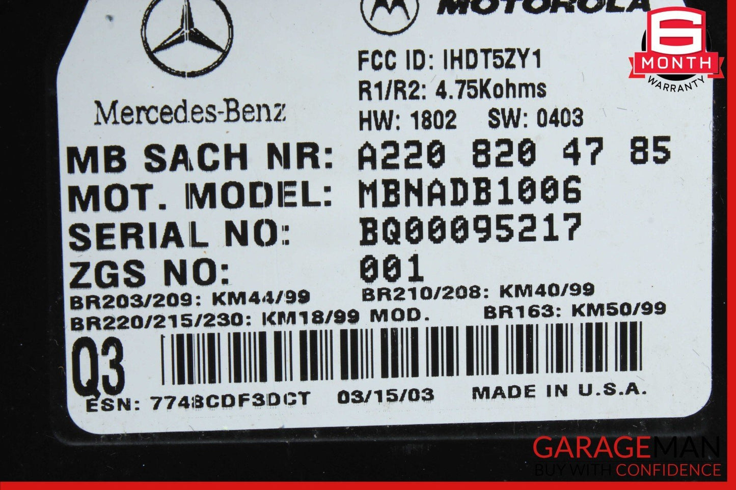 00-06 Mercedes SL500 CL500 S55 AMG Voice Phone Communication Control Module Q3