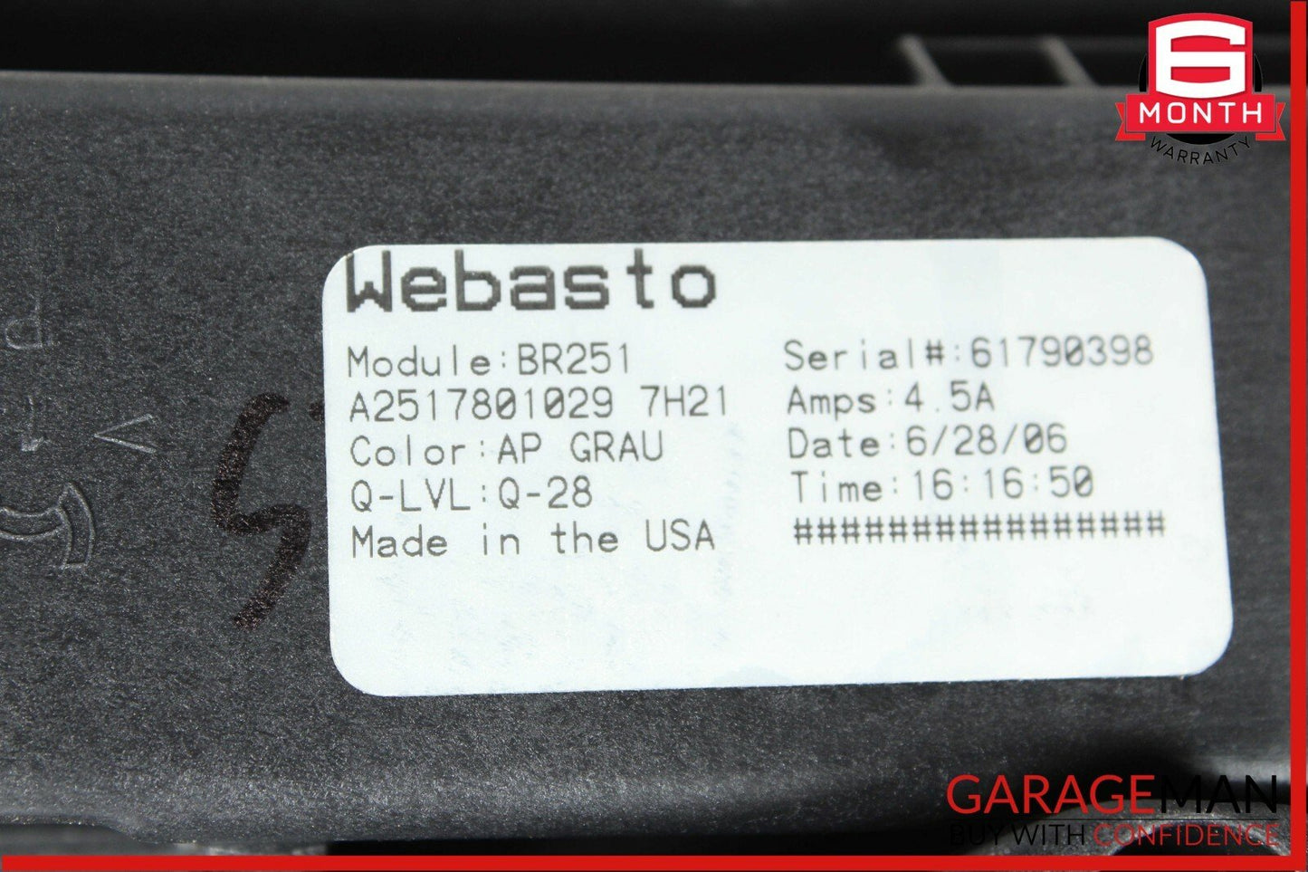 06-12 Mercedes GL450 ML320 Top Upper Sunroof Sun Roof Frame Rail Glass Assembly