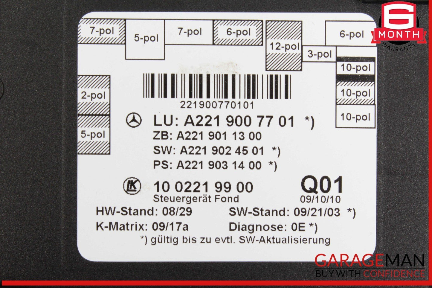 07-13 Mercedes W221 S400 Hybrid Rear Right or Left Side Door Control Module OEM