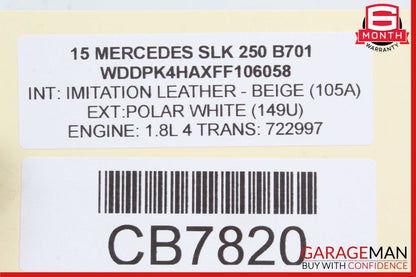 12-20 Mercedes R172 SLK250 Front Right Side Sun Visor Shade Cover Sunvisor OEM