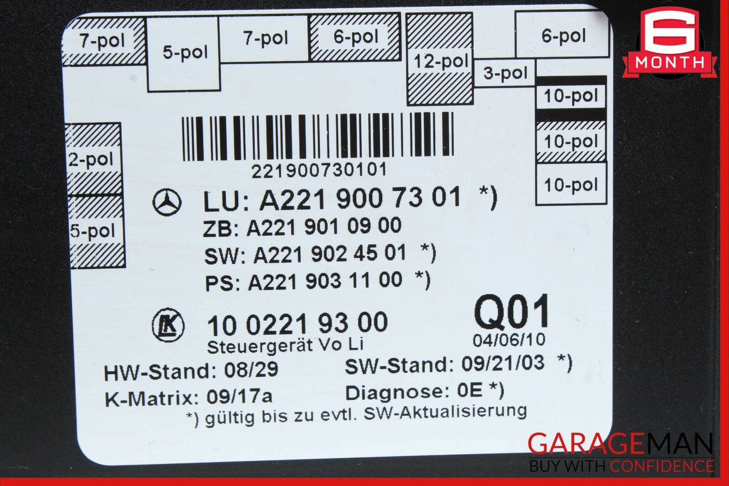 07-13 Mercedes W221 S550 S350 Front Left Door Control Module 2219007301 OEM