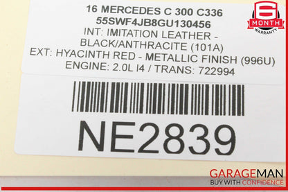 15-20 Mercedes W205 C300 ECU ECM Engine Computer Control Module Unit 2749001600