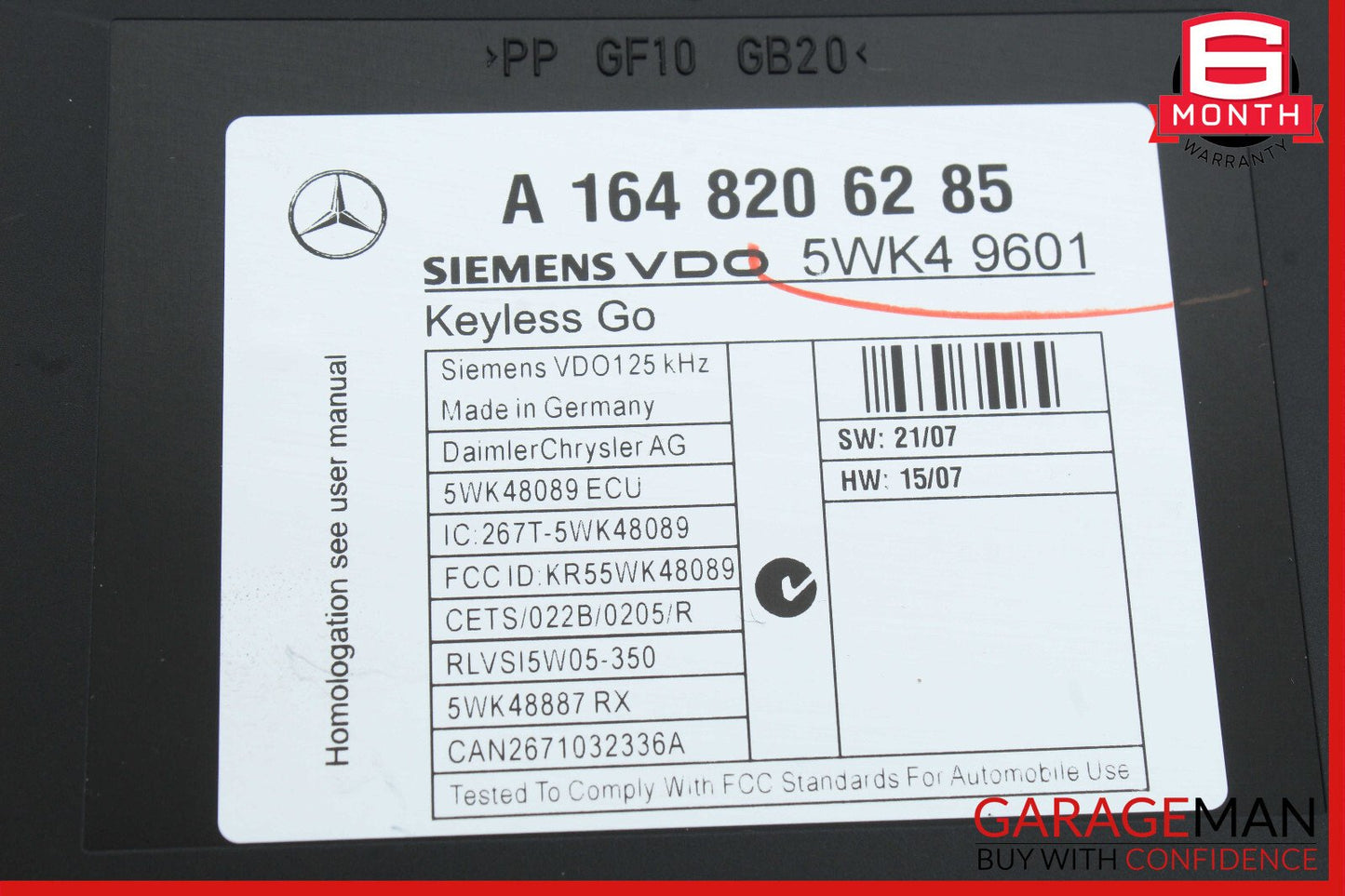 06-12 Mercedes X164 GL320 ML350 GL450 Keyless Go Control Module 1648206285 OEM