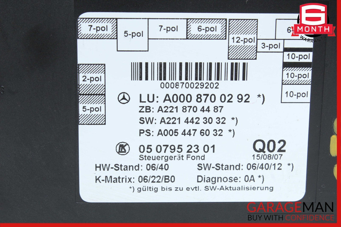 07-13 Mercedes W221 S550 S63 AMG Rear Right / Left Side Door Control Module Unit