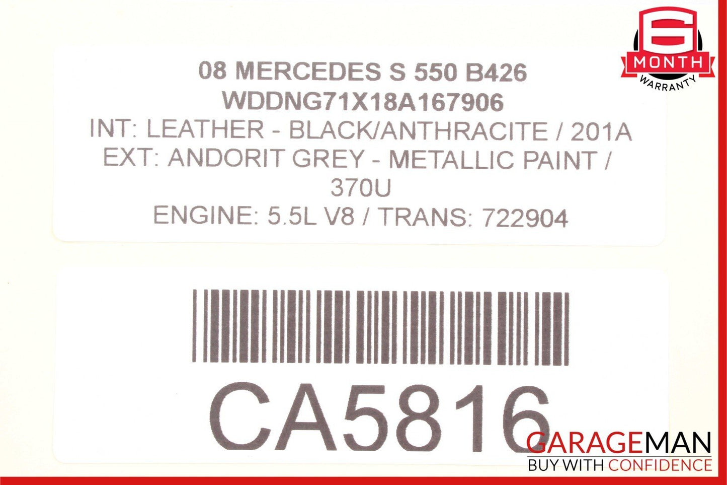 07-14 Mercedes CL550 S550 Front Right Sun Visor Sunvisor Shade Suede Cover Grey