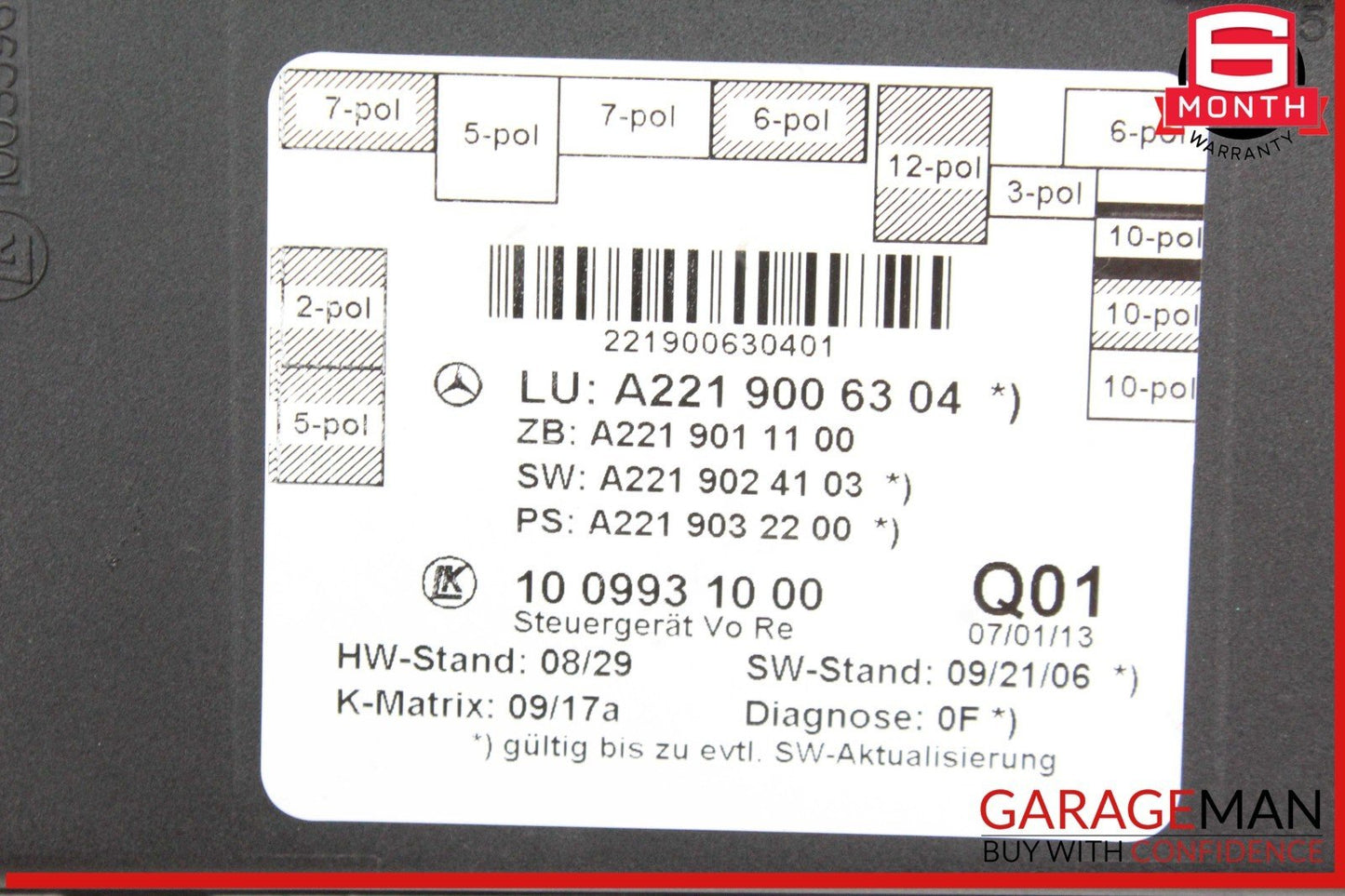 07-13 Mercedes W221 S550 Front Right Side Door Control Module 2219006304 OEM