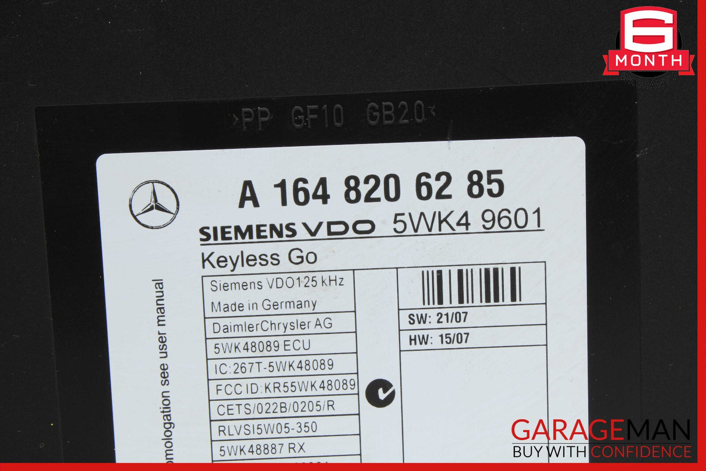 06-12 Mercedes X164 GL450 ML63 ML350 Keyless Go Control Module 1648203985 OEM