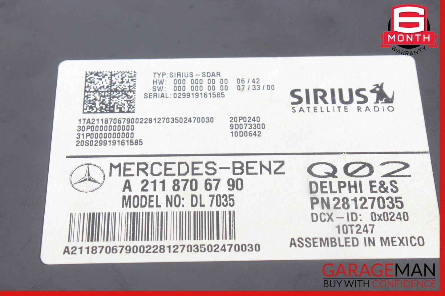 03-09 Mercedes GL450 E350 CLK350 CL600 Sirius Satellite Radio Receiver Module