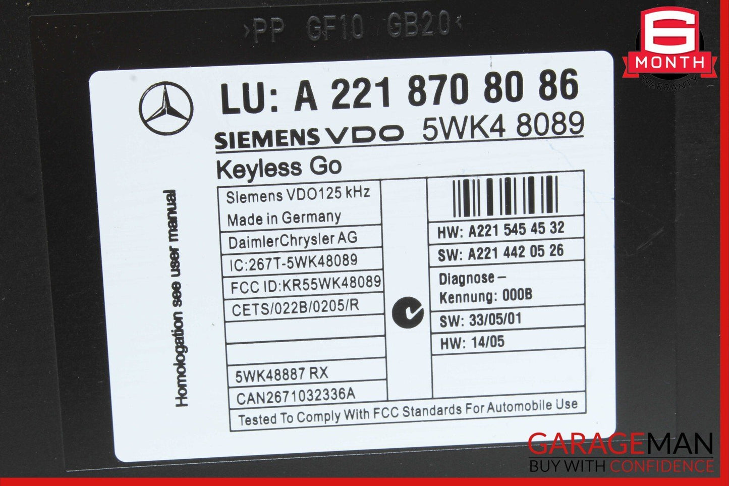 07-10 Mercedes W221 S550 CL550 Keyless Go Control Module 2218708086 OEM