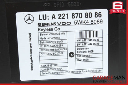 07-10 Mercedes W221 S550 CL550 Keyless Go Control Module 2218708086 OEM