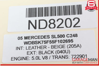 03-12 Mercedes R230 SL500 Convertible Top Right Side Load Assist Cylinder OEM